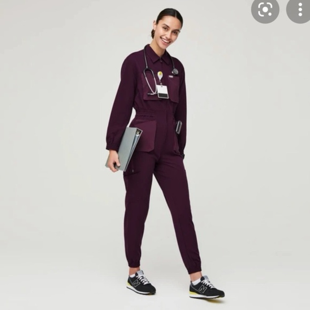 Figs Chennai Deep Purple Long Sleeve Cargo Jumpsuit